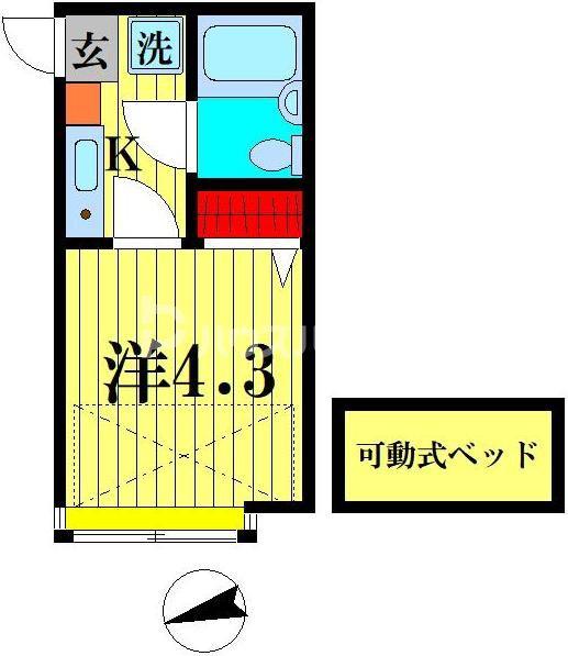 ヒルトップ北松戸(1K/1階)の間取り写真