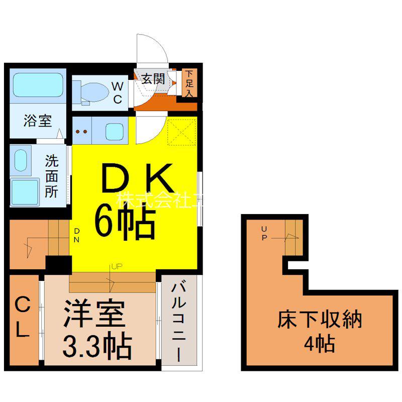 ラルゴ六番町(1DK/1階)の間取り写真