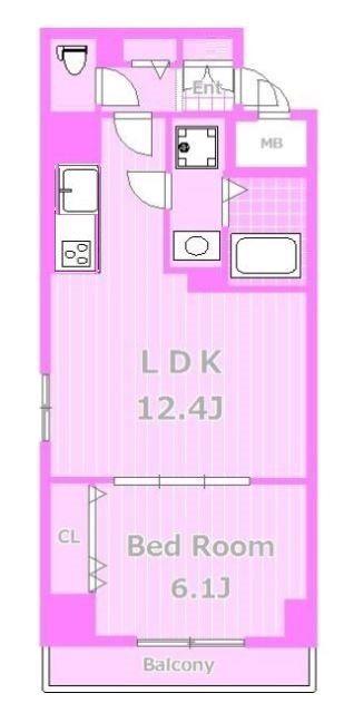 フラットケーハクラク(1LDK/6階)の間取り写真