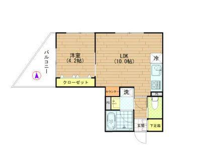 亀戸4丁目貸マンション(1LDK/2階)の間取り写真