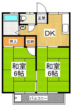 八田ハイツB棟(2DK/2階)の間取り写真