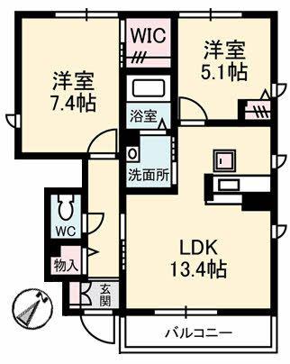 ヴィクトワール花岡VI(2LDK/1階)の間取り写真