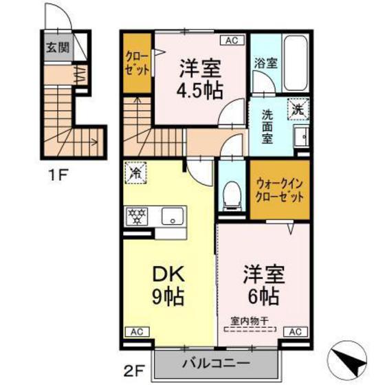 アナシエ富田町(2DK/2階)の間取り写真