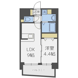 レディアントアーク薬院(1LDK/9階)の間取り写真