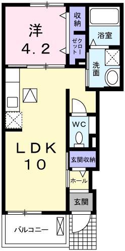 ヒロノハルカス A棟(1LDK/1階)の間取り写真