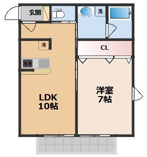 CAオレンジフィール(1LDK/2階)の間取り写真