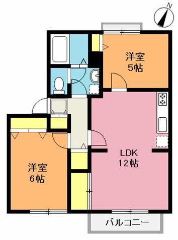 サニーサイド F棟(2LDK/2階)の間取り写真