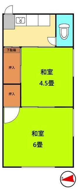 清越荘(2K/2階)の間取り写真
