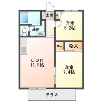 ディアス鈴蘭台(2LDK/2階)の間取り写真