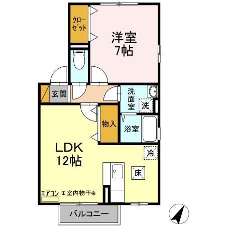 グラシアスA・B・C(1LDK/1階)の間取り写真