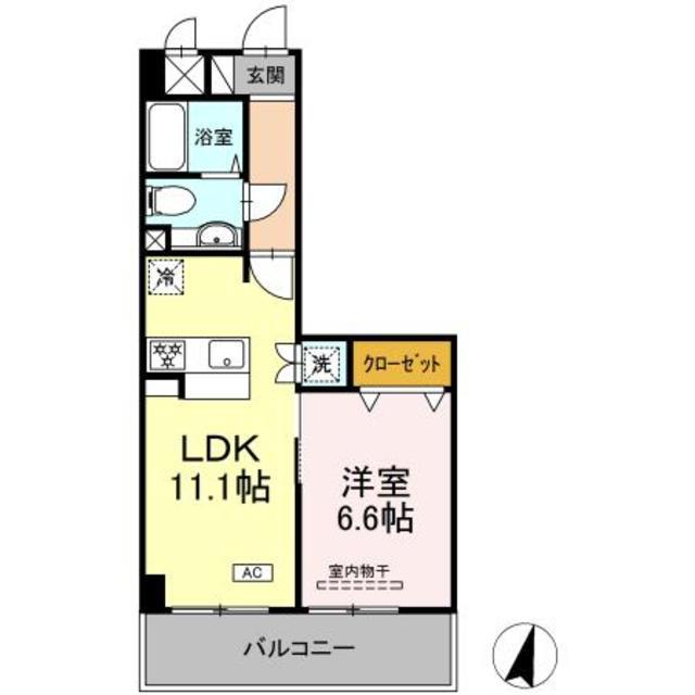ベース・ブリッジ(1LDK/2階)の間取り写真