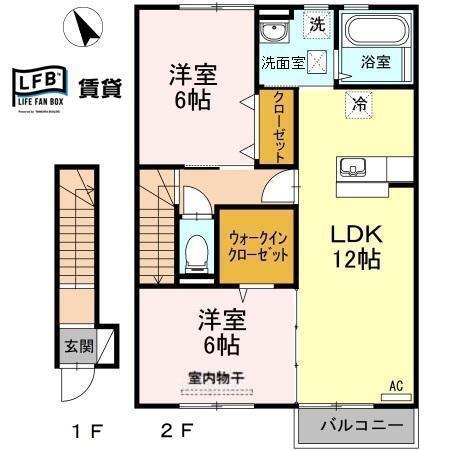 カントリーヒルズ東岐波(2LDK/1階)の間取り写真