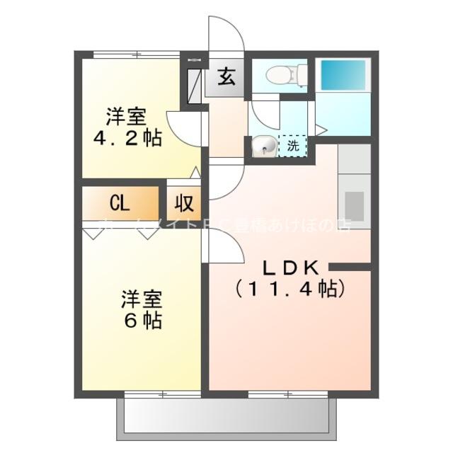 ウインディア藤(2LDK/2階)の間取り写真