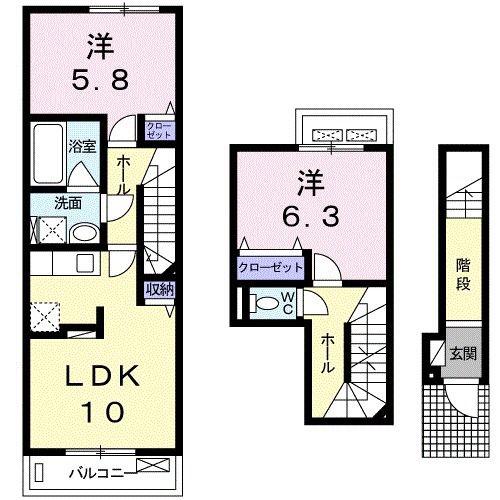 クー・ド・フェルム(2LDK/2階)の間取り写真