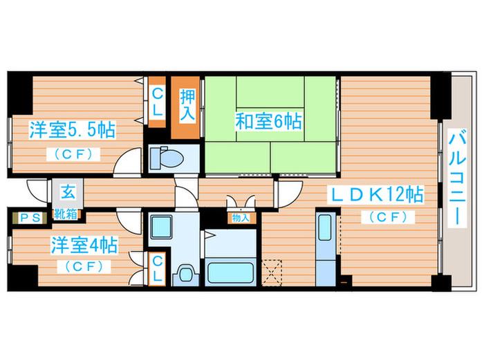 ルナパーク鳳山(3LDK/8階)の間取り写真