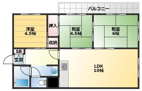 植原ユウハイツ(3LDK/3階)の間取り写真