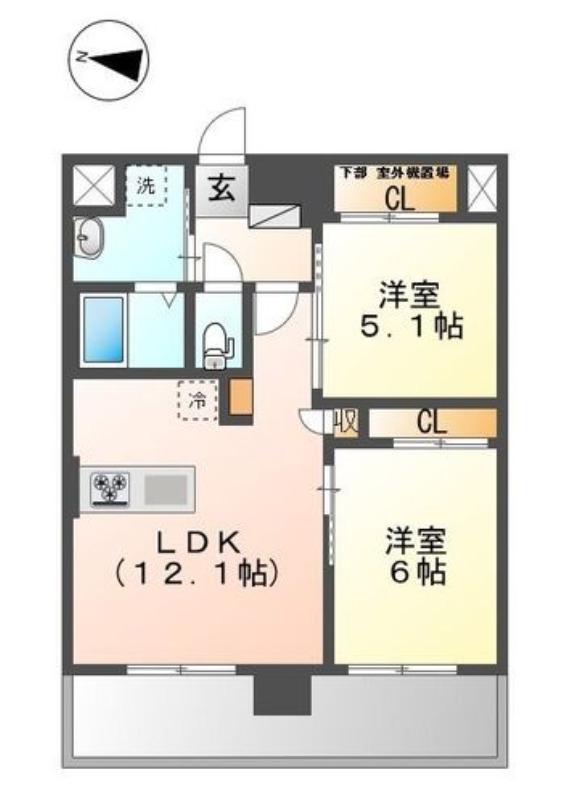 SHIINA RESIDENCE K・A(2LDK/5階)の間取り写真