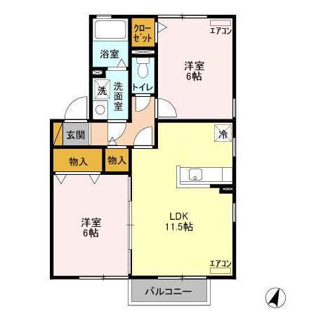 グランシャリオA棟(2LDK/2階)の間取り写真