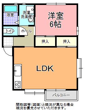ワルツ栗林(1LDK/2階)の間取り写真