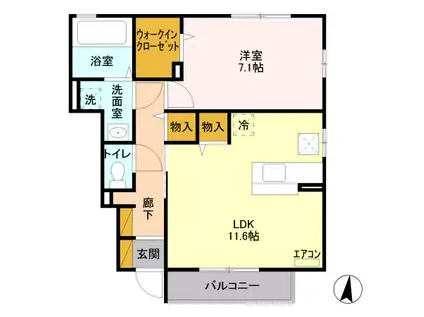 プライムコートD(1LDK/1階)の間取り写真