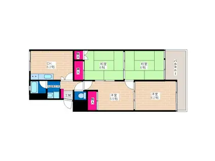 長吉コーポ2号棟(4DK/2階)の間取り写真