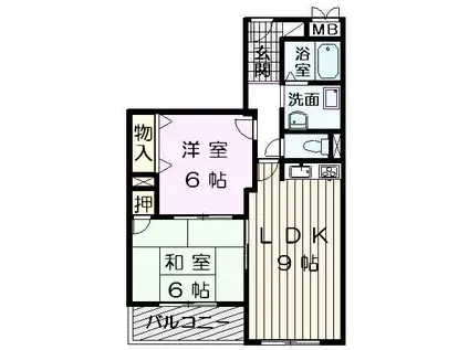 ディアコートかみやま(2LDK/2階)の間取り写真