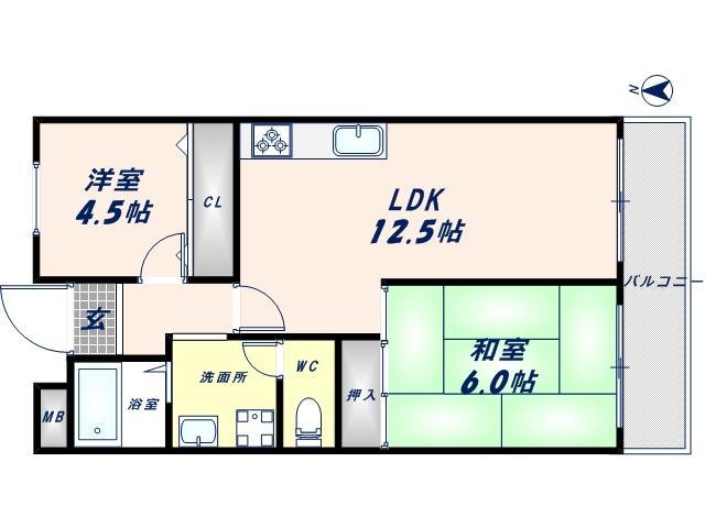 ニードハイツ(2LDK/1階)の間取り写真