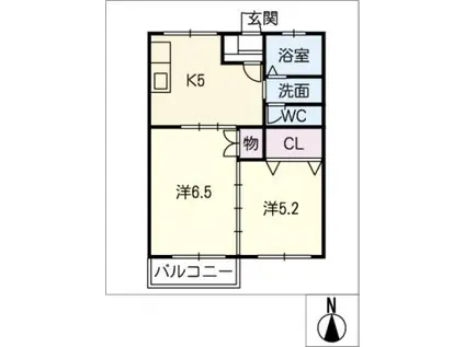 ハイツルナ(2K/2階)の間取り写真