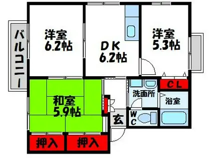 三洋タウン水巻(2LDK/1階)の間取り写真