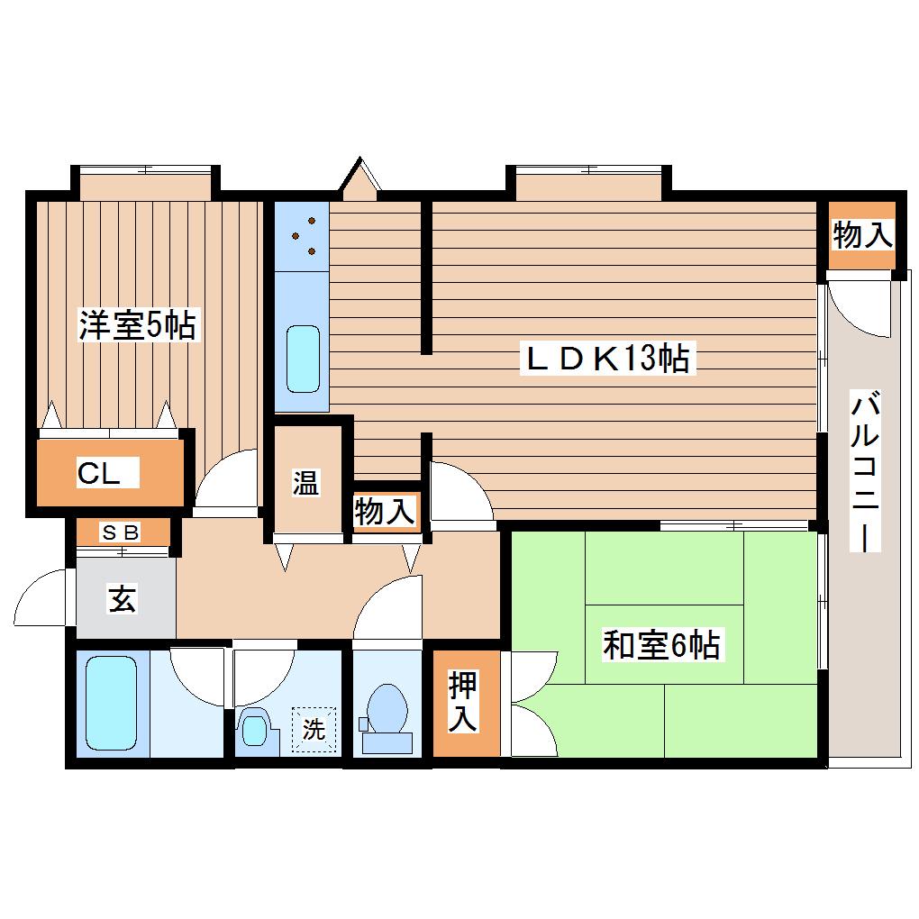 リッツコート北仙台(2LDK/4階)の間取り写真
