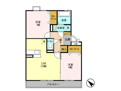 サニーリヴB棟(2LDK/2階)の間取り写真