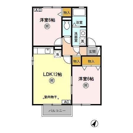 アルトインテルノ(2LDK/1階)の間取り写真