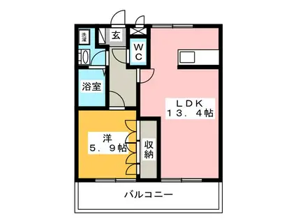 オリエンタル旭(1LDK/2階)の間取り写真