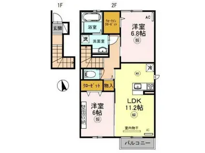 モンボヌール(2LDK/2階)の間取り写真