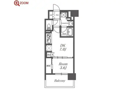 プレサンスレイズ茶屋ヶ坂(1DK/10階)の間取り写真