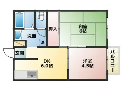 なつみハイツ(2DK/2階)の間取り写真