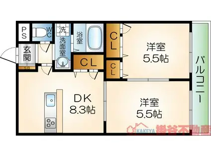 シャーメゾンわかば(2DK/2階)の間取り写真