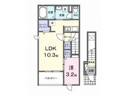 メゾンラペーシュ(1LDK/2階)の間取り写真