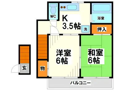 第三安田荘(2K/2階)の間取り写真