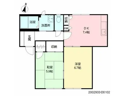 バリュージュ富の原D棟(2DK/1階)の間取り写真