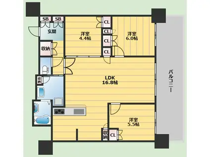 BRILLIA TOWER箕面船場 THE TOP OF THE HI(3LDK/25階)の間取り写真