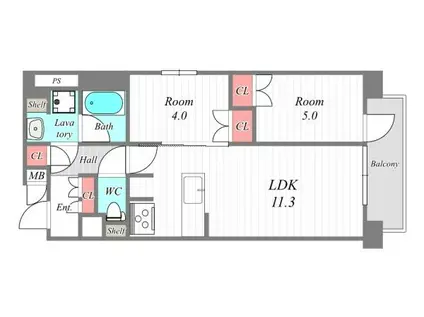 アービングウエスト大阪大和田スクエア(2LDK/5階)の間取り写真