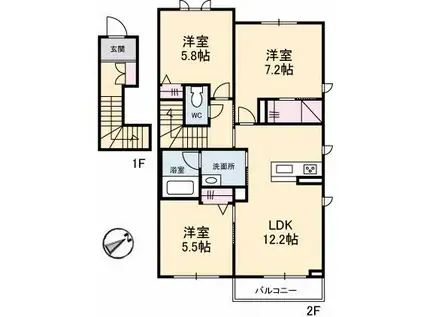 パピリオタウン A棟(3LDK/2階)の間取り写真
