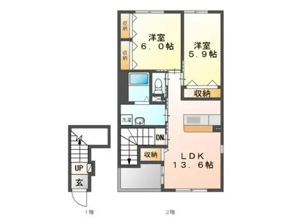 エスコートII(2LDK/2階)の間取り写真