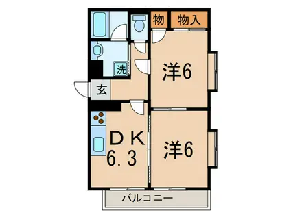 ファミネスハイツ第2(2DK/2階)の間取り写真