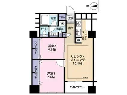 高輪グランドパームス(2LDK/6階)の間取り写真