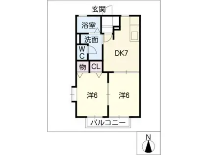 ウィングII(2DK/2階)の間取り写真