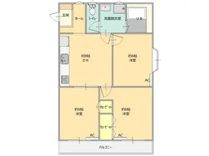 NISHIハイツA(3DK/1階)の間取り写真