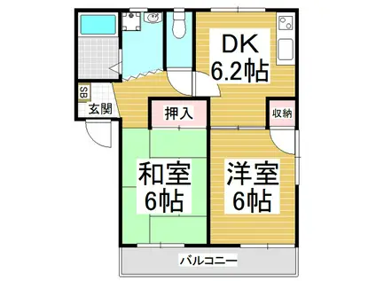 フレグランス桂(2DK/2階)の間取り写真