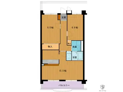 ハートフルマンション ウイル(2LDK/6階)の間取り写真